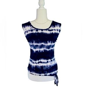 Simply Vera by Vera Wang White & Indigo Tie-Dye Sleeveless Tank Top Size XXL